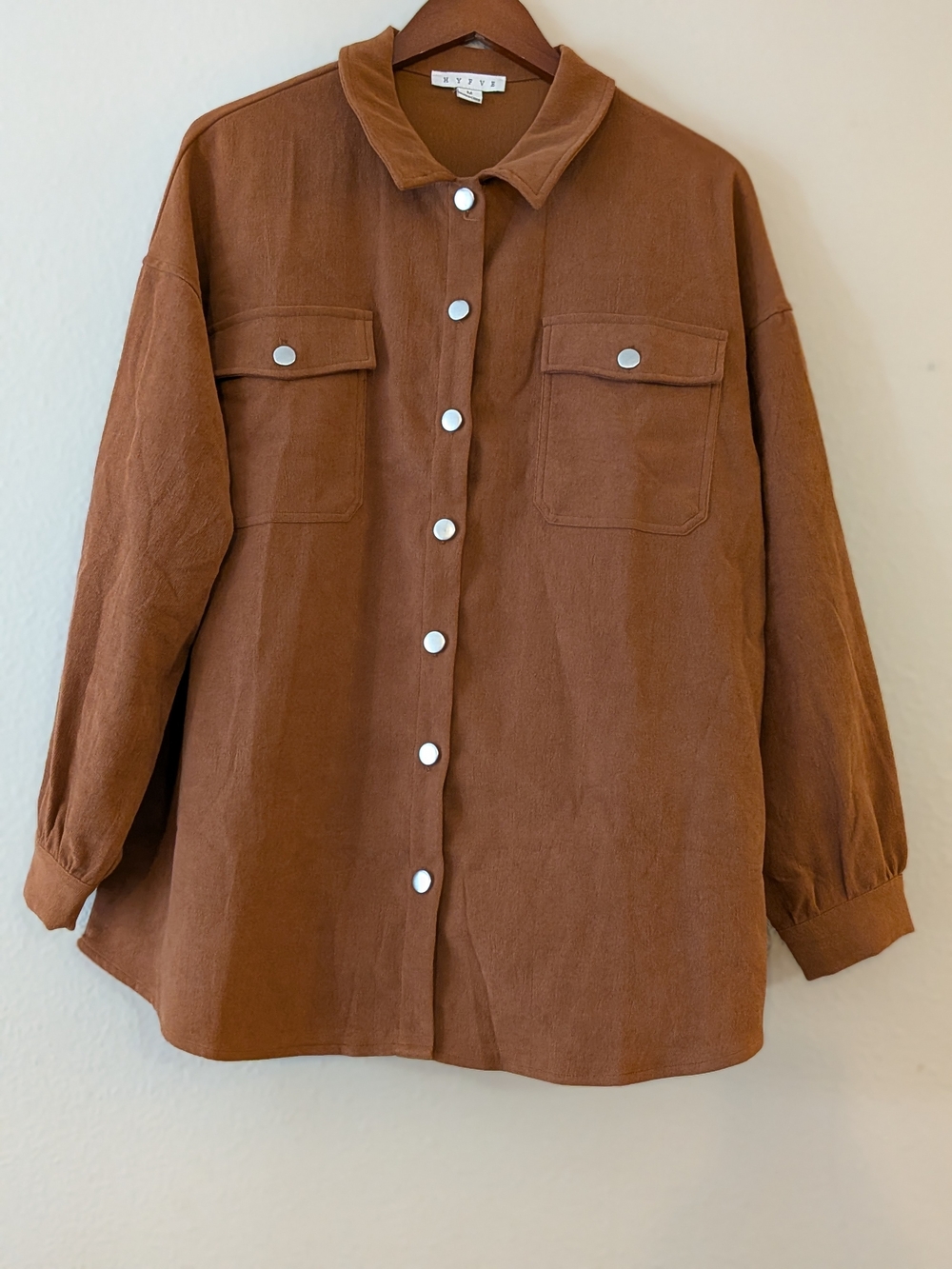 HYFVE Women's Corduroy Button-Front Shirt Jacket in Chestnut Brown